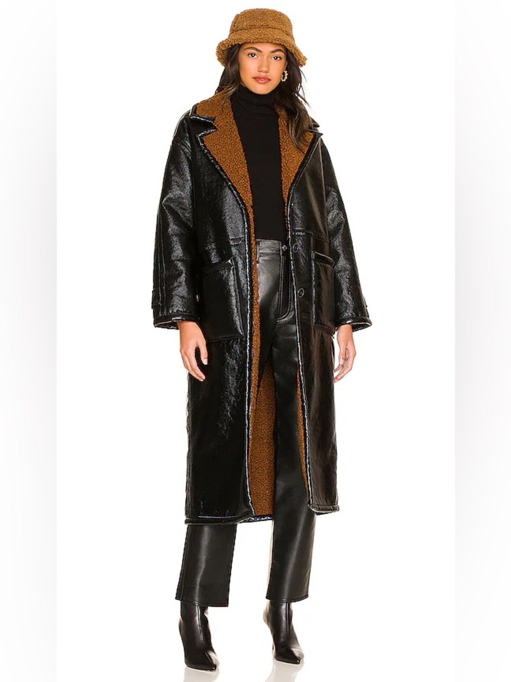 NWOT We the Free London Vegan Faux Leather Trench Coat W/ Brown Sherpa Lining M - Picture 6 of 15